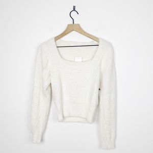 ASTR The Label Fuzzy Crop Top Square Neck Sweater